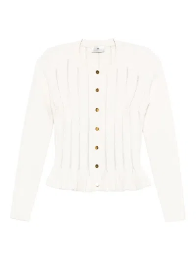 Elisabetta Franchi Ribbed Buttoned Cardigan In White