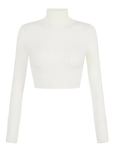 Elisabetta Franchi Ribbed Buttoned Sweater In White
