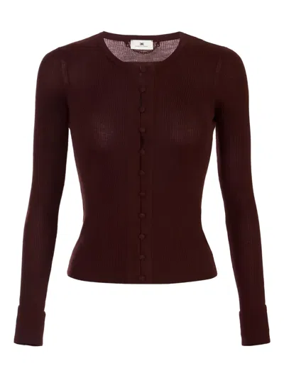 Elisabetta Franchi Ribbed Chain Detail Cardigan In Red