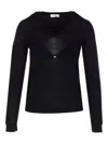 Elisabetta Franchi Long Sleeve Crewneck Knit Top With Sheer Panel In Black
