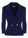 Elisabetta Franchi Ribbed Double-breasted Blazer In Blue