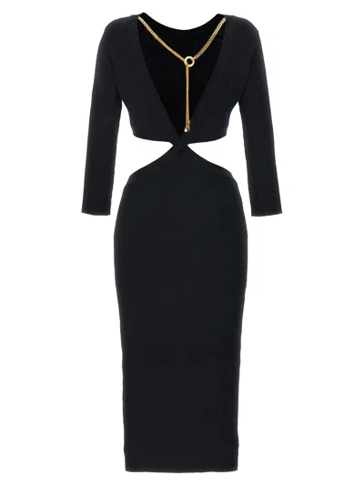 Elisabetta Franchi Ribbed Dress With Jewel Detail In Black