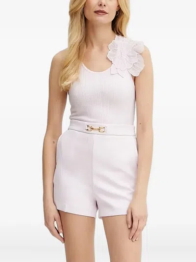 Elisabetta Franchi Ribbed Flower-embellished Tank Top In White