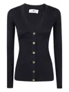 Elisabetta Franchi Ribbed Gold-button Cardigan In Black