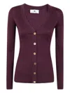 Elisabetta Franchi Cashmere Blend Ribbed Cardigan In Purple