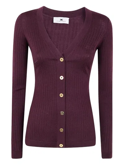 ELISABETTA FRANCHI RIBBED GOLD-BUTTON CARDIGAN