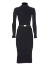 Elisabetta Franchi Dress In Ribbed Knit Fabric With Belt In Black