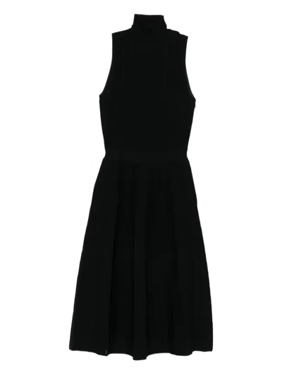 Elisabetta Franchi Ribbed High-neck Dress In Black