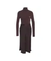 Elisabetta Franchi Ribbed High-neck Midi Dress In Brown