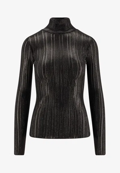 Elisabetta Franchi Ribbed High-neck Sweater In Animal Print