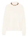 Elisabetta Franchi Ribbed High Neck Tricot Sweater In Neutral