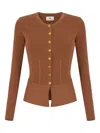 Elisabetta Franchi Ribbed Jewel-button Cardigan In Brown