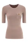 Elisabetta Franchi Ribbed Jumper With Pocket In Pink