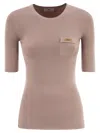 Elisabetta Franchi Ribbed Jumper With Pocket In Neutral