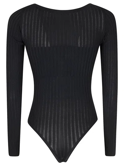 Elisabetta Franchi Ribbed Knit Bodysuit With Boat Neckline In Black