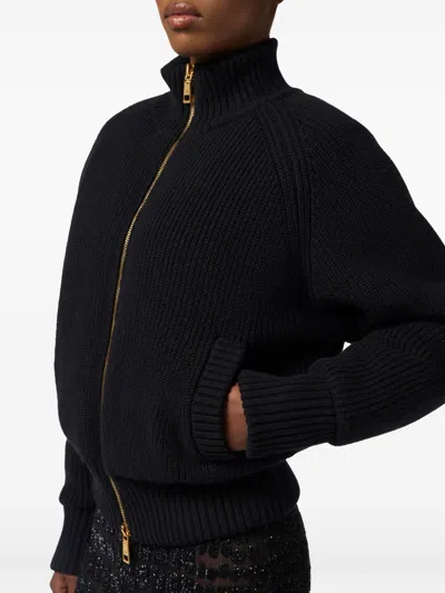 ELISABETTA FRANCHI ELISABETTA FRANCHI RIBBED KNIT BOMBER JACKET WITH ZIP FRONT