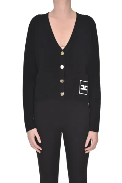 Elisabetta Franchi Ribbed Knit Cardigan In Black