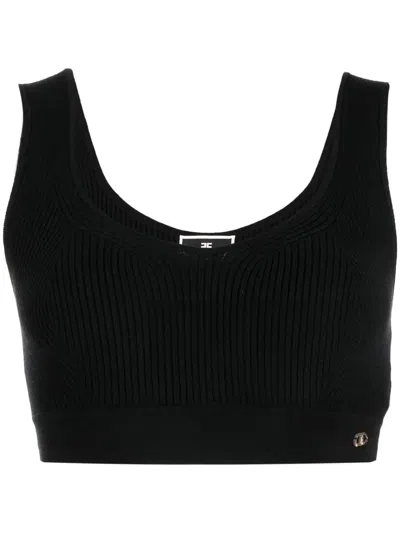 Elisabetta Franchi Ribbed-knit Crop Top In Black