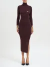 Elisabetta Franchi Bordeaux Turtle-neck Dress With Logo Plaque On The Front In Fabric Woman In Burgundy