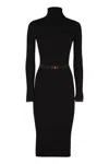 Elisabetta Franchi Ribbed Knit Dress With Belt In Black