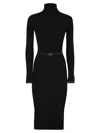 Elisabetta Franchi Ribbed Knit Dress With Belt In Black