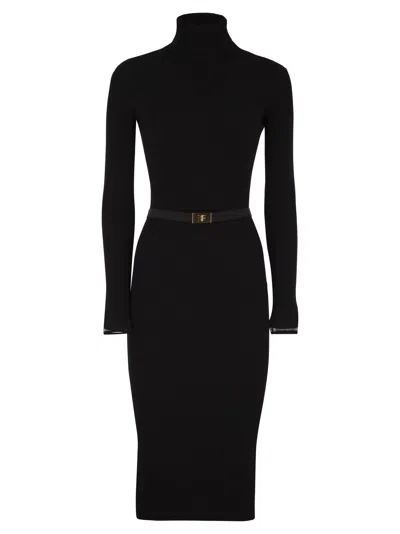 ELISABETTA FRANCHI ELISABETTA FRANCHI RIBBED KNIT DRESS WITH BELT