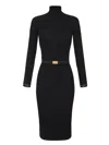 Elisabetta Franchi Dress In Ribbed Knit Fabric With Belt In Black