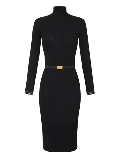 ELISABETTA FRANCHI RIBBED KNIT DRESS WITH BELT