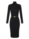Elisabetta Franchi Dress In Ribbed Knit Fabric With Belt In Black