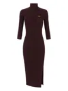Elisabetta Franchi Midi Dress With High Neck And Side Slit Detail In Brown