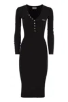 Elisabetta Franchi Ribbed Button-fastening Midi Dress In Black