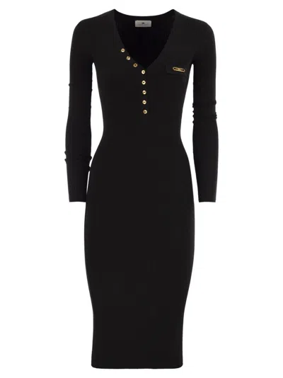 ELISABETTA FRANCHI RIBBED KNIT DRESS WITH POCKET