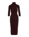 Elisabetta Franchi Midi Dress With High Neck And Side Slit Detail In Brown