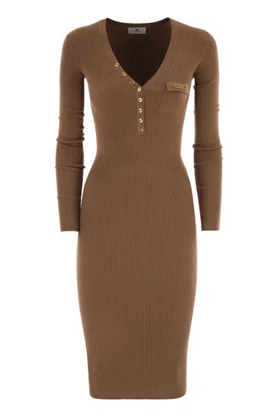 ELISABETTA FRANCHI ELISABETTA FRANCHI RIBBED KNIT DRESS WITH POCKET