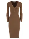 Elisabetta Franchi Ribbed Knit Dress With Pocket In Brown