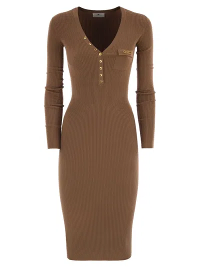 ELISABETTA FRANCHI RIBBED KNIT DRESS WITH POCKET