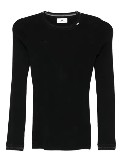 Elisabetta Franchi Ribbed-knit Long-sleeve T-shirt In Black