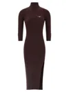 Elisabetta Franchi Midi Dress With High Neck And Side Slit Detail In Brown