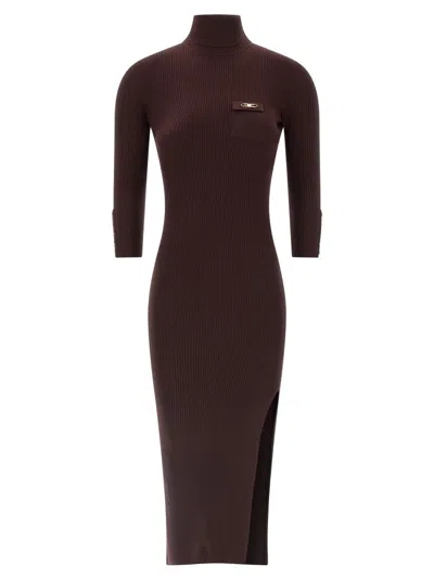 ELISABETTA FRANCHI RIBBED KNIT MIDI DRESS