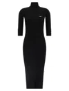 Elisabetta Franchi Form-fitting Black Midi Dress With Ribbed Texture And Logo Detail In Black