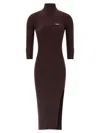 Elisabetta Franchi Midi Dress With High Neck And Side Slit Detail In Brown