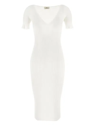 Elisabetta Franchi Ribbed-knit Midi Dress In White