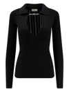 Elisabetta Franchi Deep V-neck Sweater With Gold Accent And Ribbed Texture