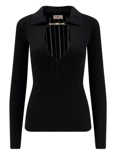 ELISABETTA FRANCHI RIBBED-KNIT POLO-NECK TOP