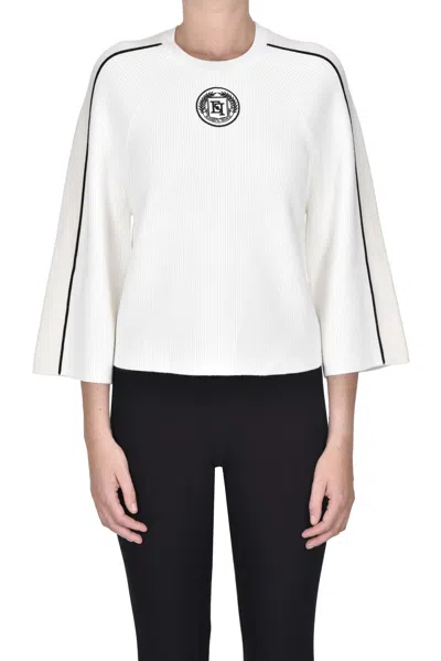 Elisabetta Franchi Ribbed Knit Pullover In White