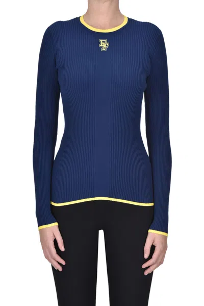 Elisabetta Franchi Ribbed Knit Pullover In Blue