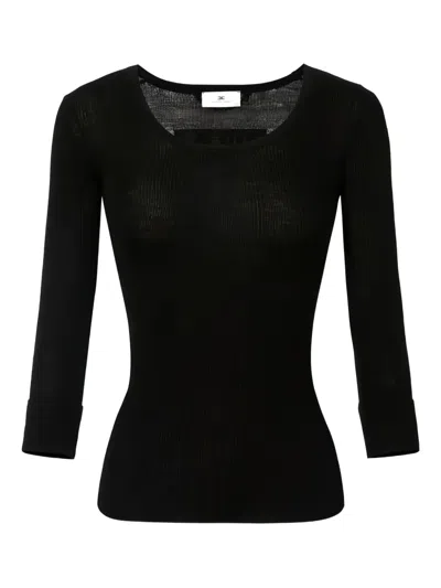 Elisabetta Franchi Ribbed-knit Round-neck Top In Black