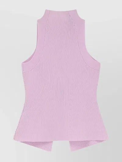 Elisabetta Franchi Ribbed Knit Top Metal Detail In Pink
