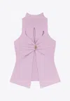 Elisabetta Franchi Ribbed Knitted Top With Metal Detail In Pink