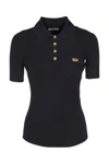 Elisabetta Franchi Ribbed Knit Top Polo In Black